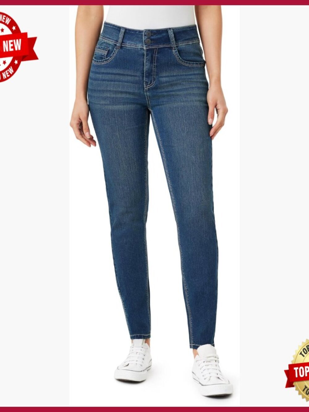 Curvy Skinny Jeans High Waisted Double Button Contour Waistband Denim